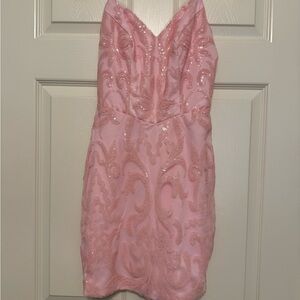 Pink Sequin Embellished Dress Homecoming HOCO